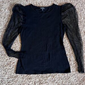 Express Black Sheer Lace Sleeve Top